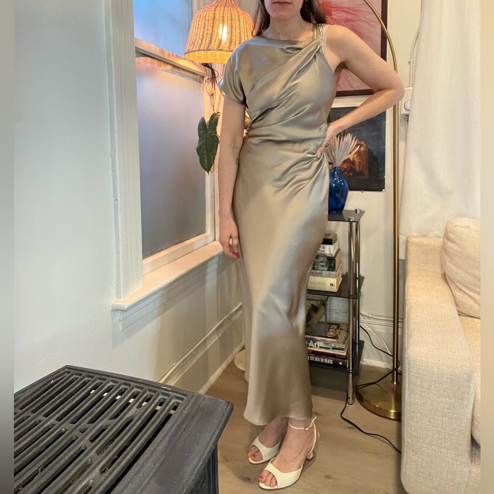Silver grey satin Zara event dress